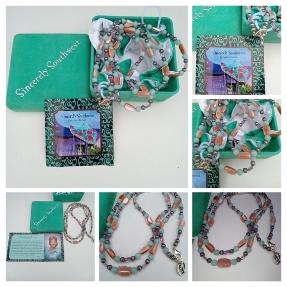 Nwt Vint. Carolyn Pollock Pastel Multi Stone 36"Necklace Mop-Aqua-Aymthest-Ster. - Picture 1 of 9
